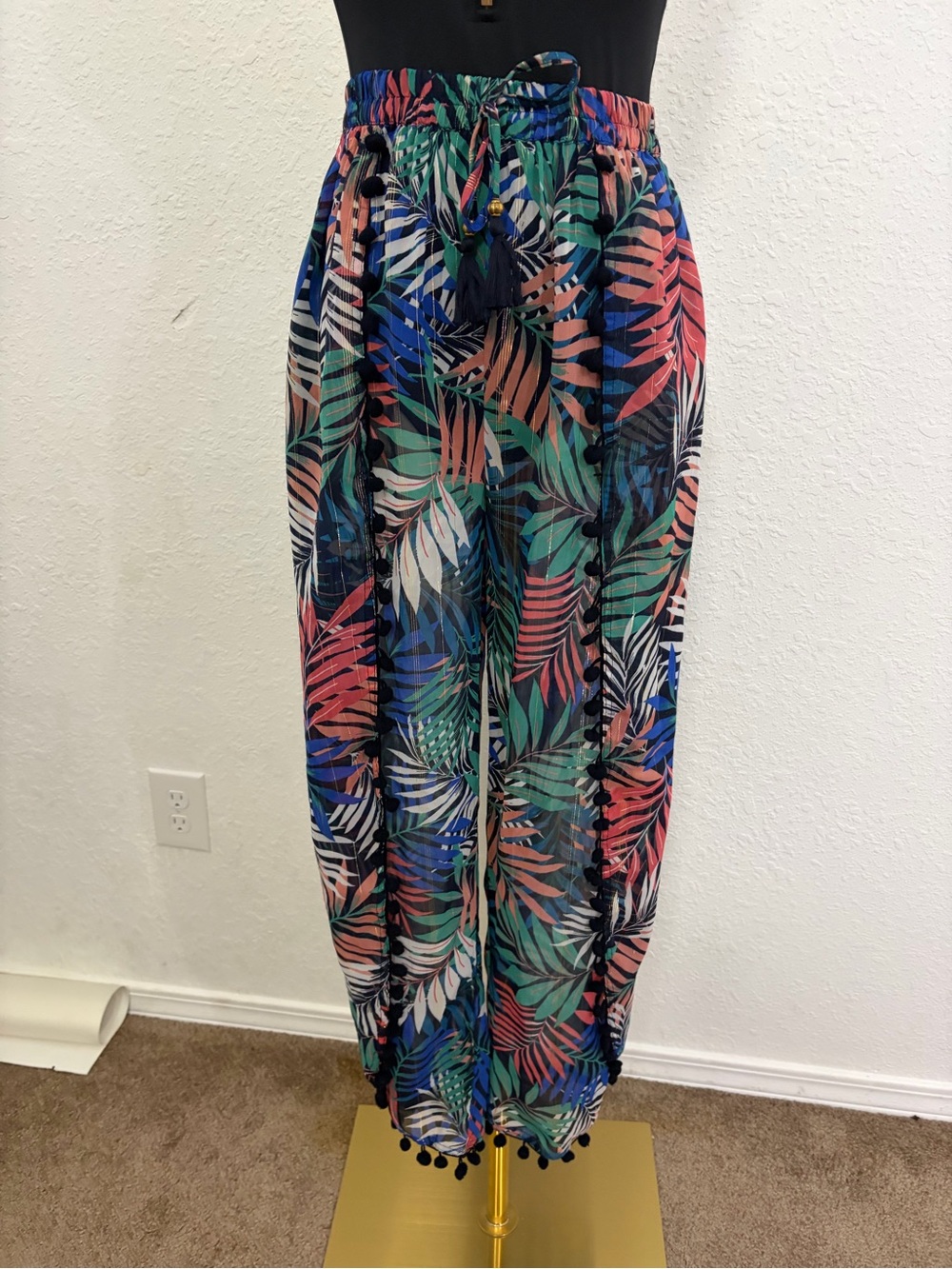Tropical Leaf Print swim cover up Pants - Multi